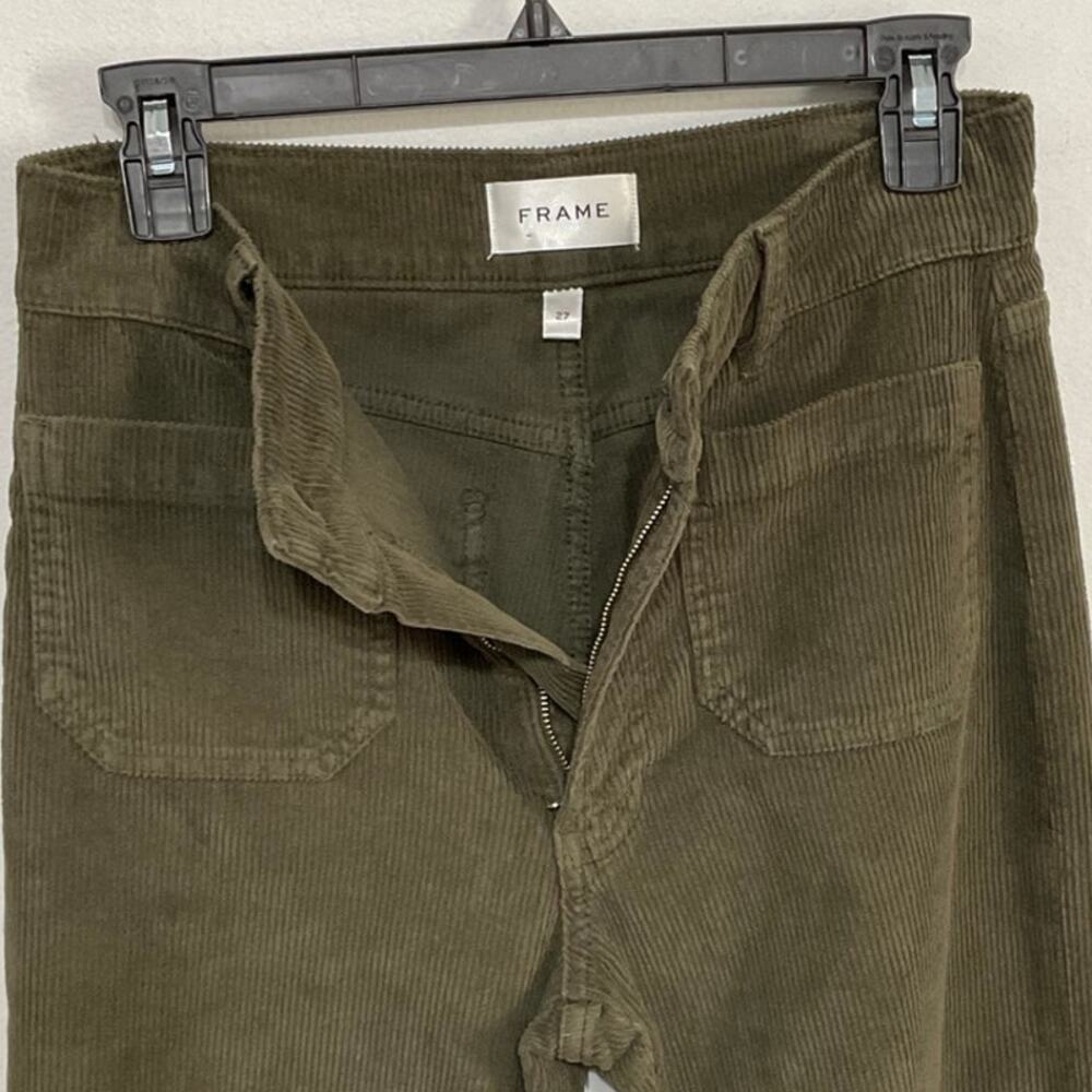 Frame Green Corduroy Cuffed Wide Leg Pants Womens Size 27 Small Pockets Stretch - Picture 4 of 6